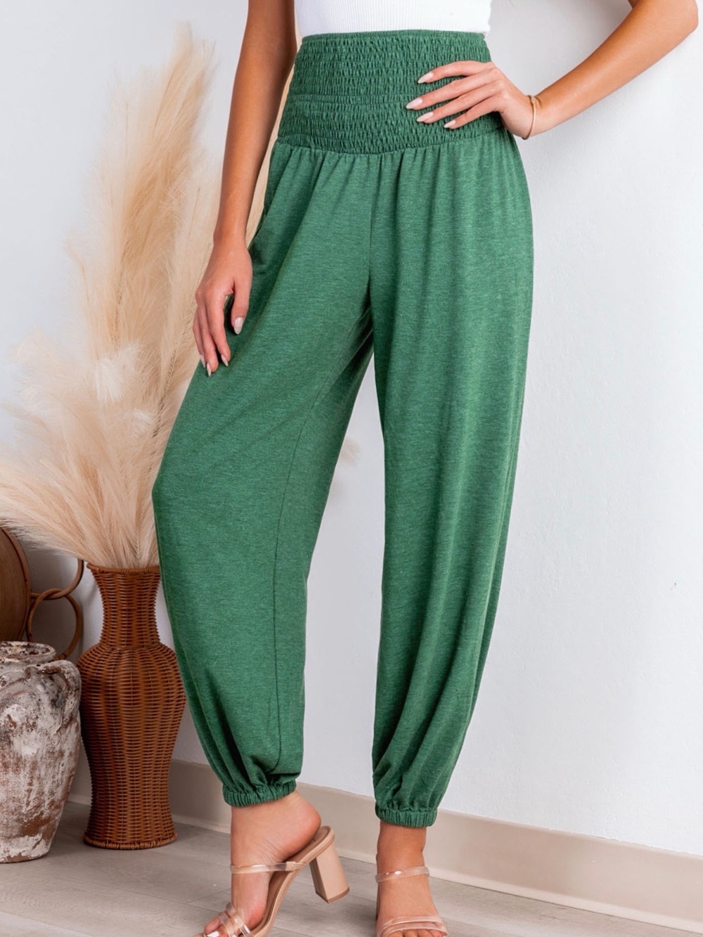 Cupshe Forest Green Smocked-Waist Harem Joggers